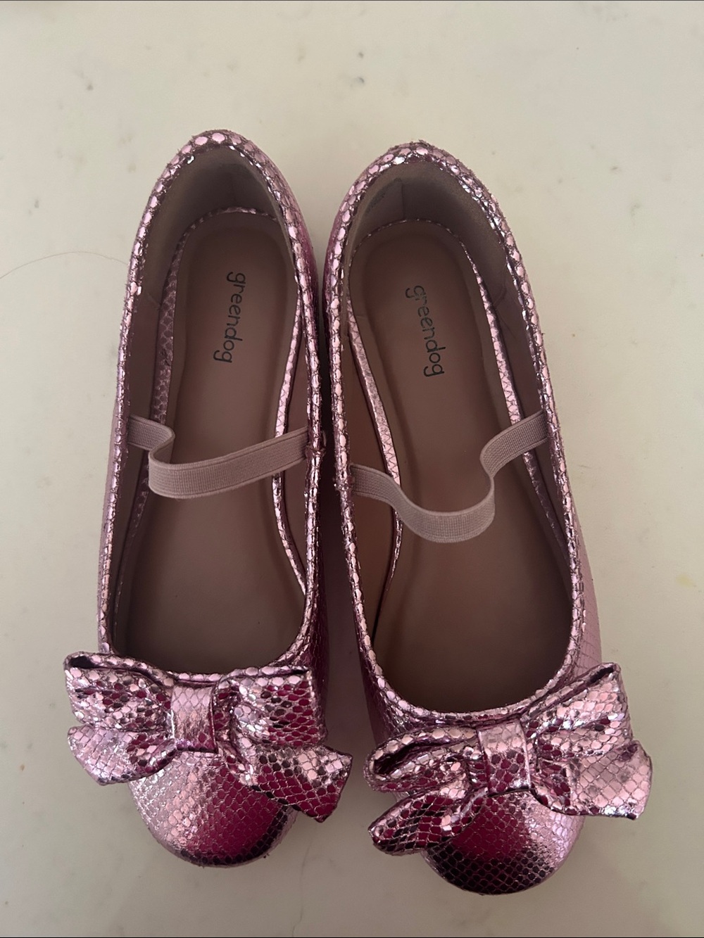 greendog Girls' Metallic Pink Bow Ballet Flats